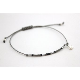 Bracelet perles miyuki gris, noir et argent 925