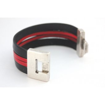 Bracelet manchette cuir noir et rouge 32mm