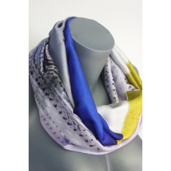Foulard snood imprimé gris, bleu et jaune