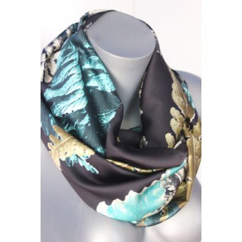 foulard tube bleu marine et turquoise