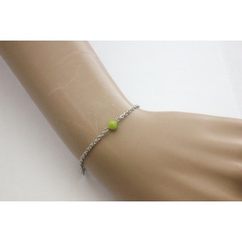 Bracelet acier et perle oeil de chat vert anis