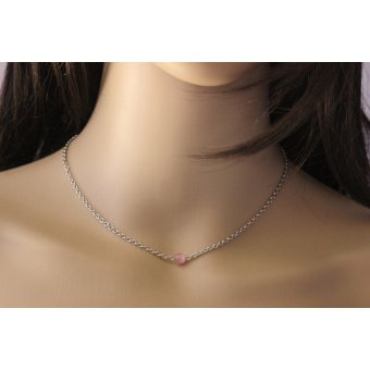 collier minimaliste acier inoxydable et perle rose