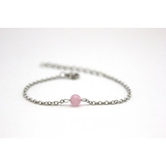 Bracelet acier et perle oeil de chat rose by EmmafashionStyle