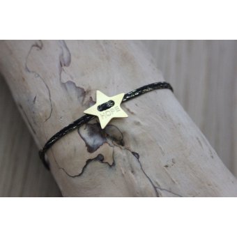 Bracelet cordon noir doré et étoile gravée ~ Hope 