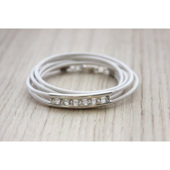 bracelet cuir blanc et perle tube