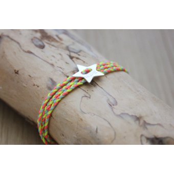 Bracelet tressé corail, aqua, jaune étoile argent