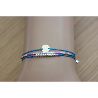 bracelet cordon bleu lagon et perles 
