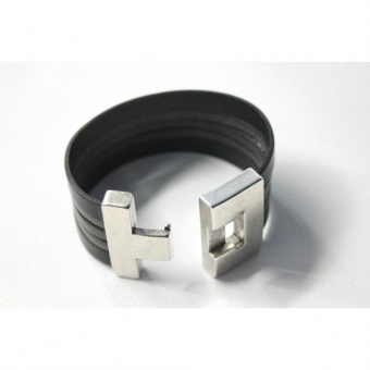 Bracelet manchette en cuir noir et taupe 40mm