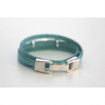 Bracelet en cuir 3 tours turquoise et strass 