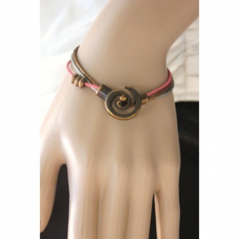 Bracelet cuir bronze rose argent fermoir spirale
