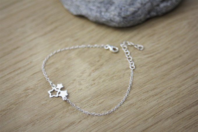 Bracelet minimaliste 3 petites étoiles argent massif 