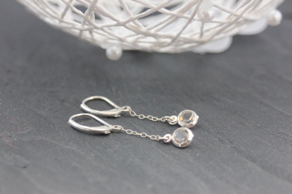 Boucles D'oreilles Pendantes Créateur En Argent Sterling Et Verre - Style Vintage, Occasion