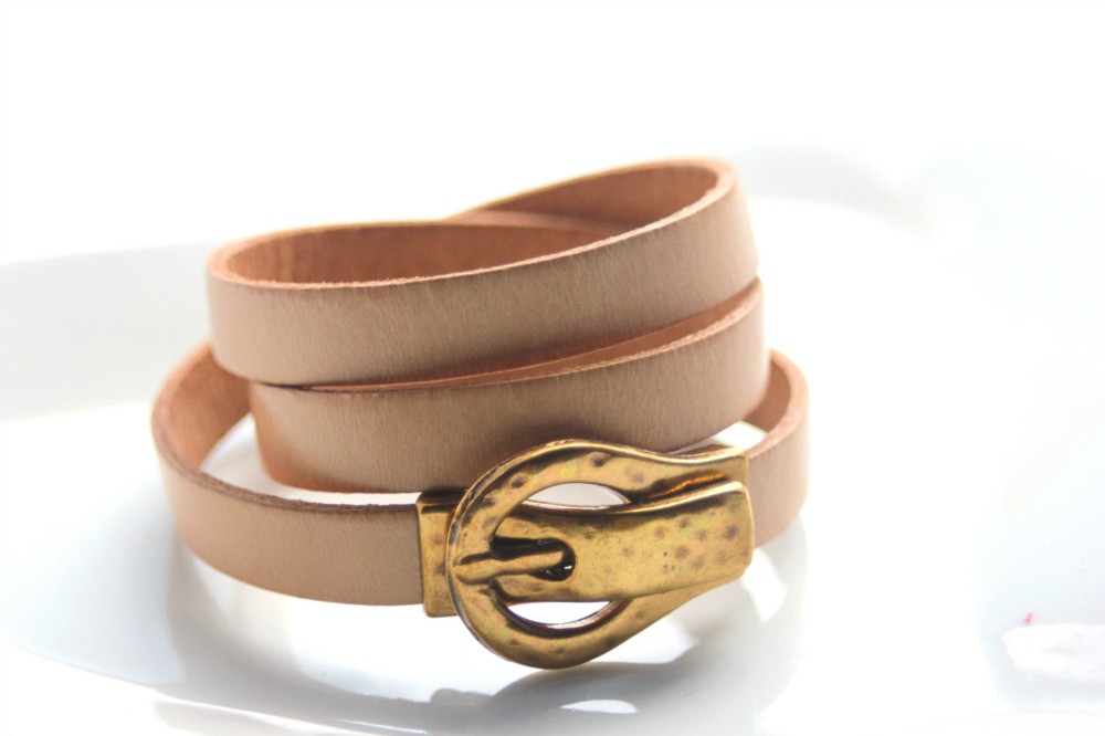 Bracelet Rigide 3 Tours Métal Cuivre/beige - Modèle Rétro Déco 537 - Occasion Bon état