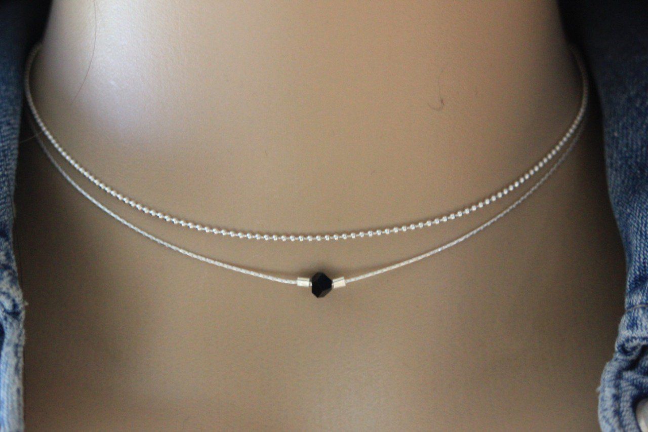 Collier En Argent Massif Avec Pierres - Occasion, Bijou Unique