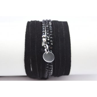 Bracelet NEXUS lacet daim noir et perles noires