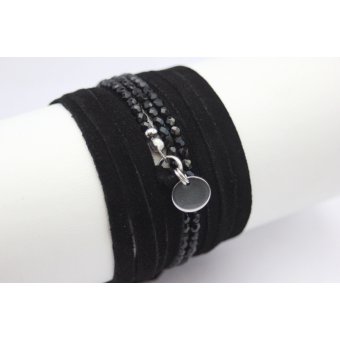 Bracelet NEXUS lacet daim noir et perles noires