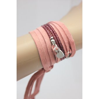 Bracelet NEXUS lacet daim rose et perles fuchsia