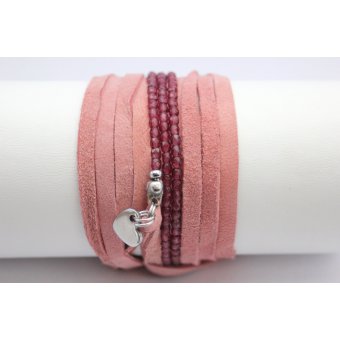 Bracelet NEXUS lacet daim rose et perles fuchsia