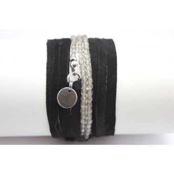 Bracelet NEXUS lacet daim noir et perles diamond