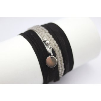 Bracelet NEXUS lacet daim noir et perles diamond