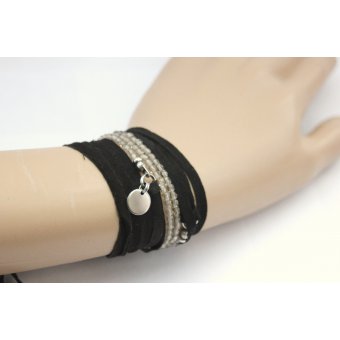 Bracelet NEXUS lacet daim noir et perles diamond