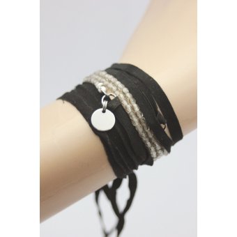 Bracelet NEXUS lacet daim noir et perles diamond