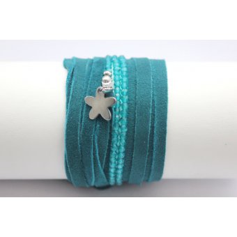 Bracelet NEXUS lacet daim et perles turquoise