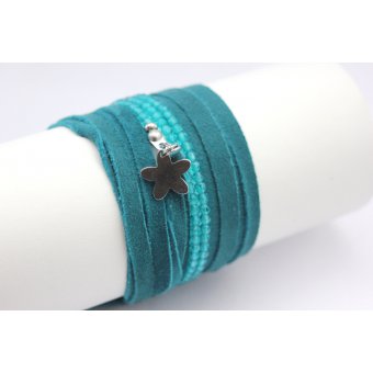 Bracelet NEXUS lacet daim et perles turquoise