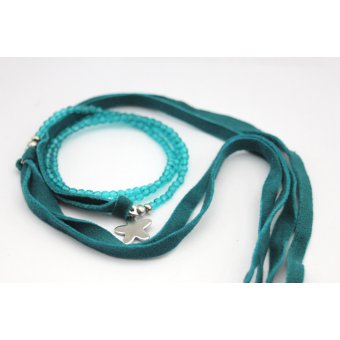 Bracelet NEXUS lacet daim et perles turquoise