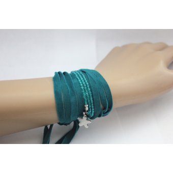 Bracelet NEXUS lacet daim et perles turquoise