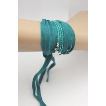 Bracelet NEXUS lacet daim et perles turquoise