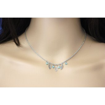 Collier style ethnique en acier et perles bleu
