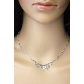 Collier style ethnique en acier et perles bleu