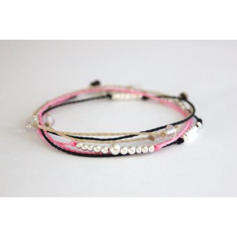 Bracelet ~ Summery ~ cordons noir, rose et beige