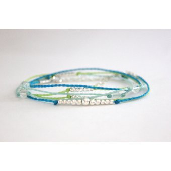 Bracelet ~ Summery ~ cordons bleu, vert anis, aqua