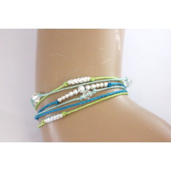 Bracelet ~ Summery ~ cordons bleu, vert anis, aqua