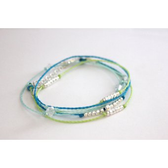 Bracelet ~ Summery ~ cordons bleu, vert anis, aqua