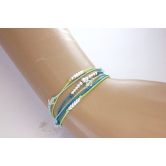 Bracelet ~ Summery ~ cordons bleu, vert anis, aqua