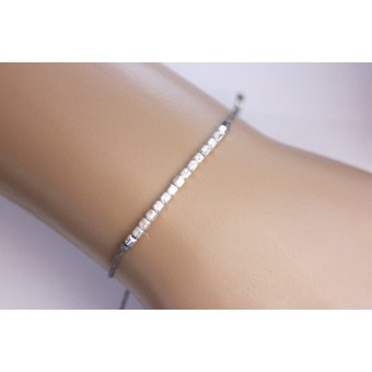 Bracelet cordon gris et perles cube argent 925