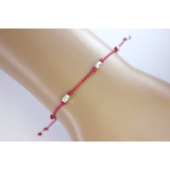 Bracelet cordon framboise perles ovales argent 925