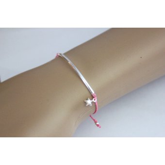 Bracelet cordon perle tube et étoile argent 