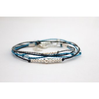 Bracelet ~ Summery ~ cordons noir, gris et bleu