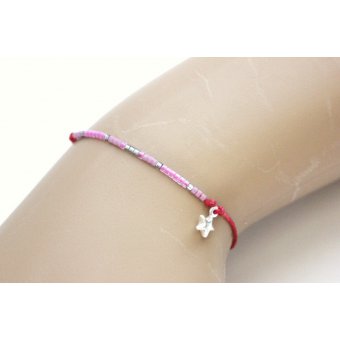 Bracelet perles Miyuki rose, mauve et argent 925