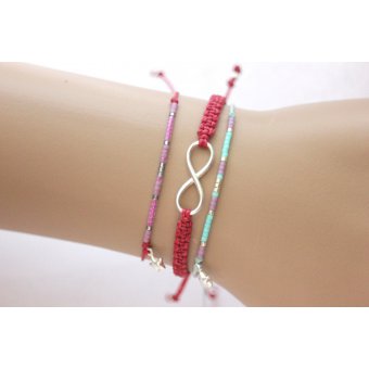 Bracelet perles Miyuki rose, mauve et argent 925