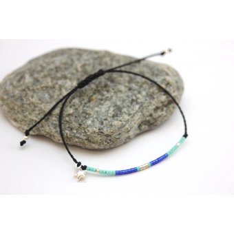 Bracelet perles miyuki aqua, bleu et argent 925