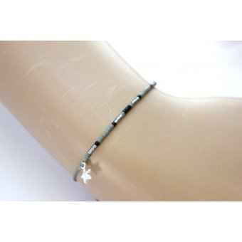 Bracelet perles miyuki gris, noir et argent 925