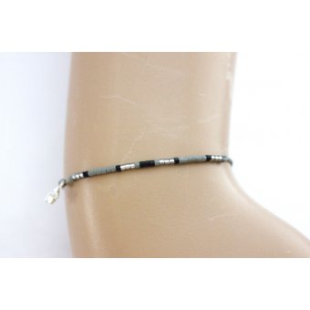 Bracelet perles miyuki gris, noir et argent 925