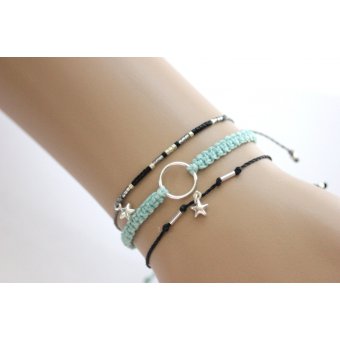 Bracelet perles miyuki gris, noir et argent 925