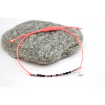 Bracelet miyuki gris, noir, corail et argent 925