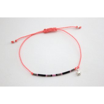 Bracelet miyuki gris, noir, corail et argent 925